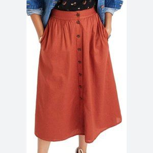NWT Madewell Palisade Button Front Midi Skirt in Rusty Torch